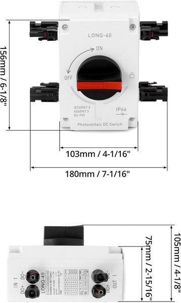 Вимикач постійного струму 32А 1200V IP66 QWORK&reg; для сонячних панелей 32А 1200V IP66 WD10531 фото