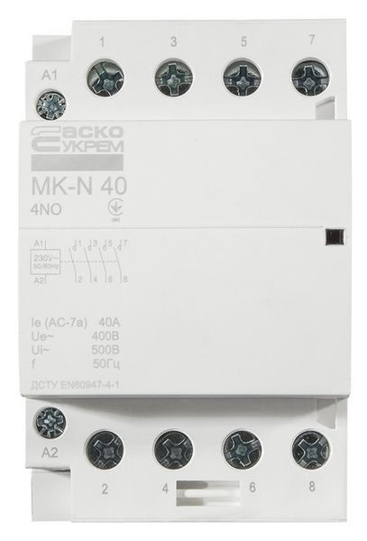 Модульний контактор MK-N 4P 40A 4NO 220V A0040030033 для автоматичного включення і вимкнення електричних навантажень A0040030033 фото