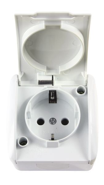 Розетка одинарна e.aqua.1231.gr із з/к, для зовнішнього монтажу, IP54, кришка біла E.NEXT s035056 s035056 фото