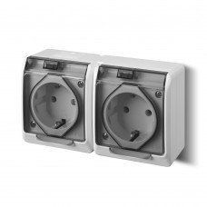 Розетка с/з 2-я дымчатая крышка IP44 HERMES 0325-01 0325-01 фото