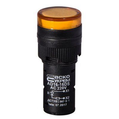 Сигнальна арматура AD16-16DS жовта 220V АC для візуальної сигналізації стану електричних систем A0140030052 фото