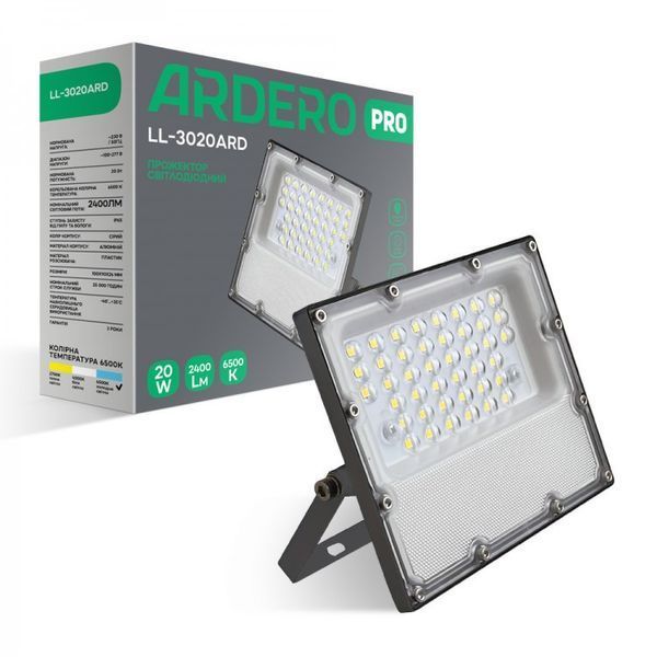 Прож свiт-й LL-3020ARD 20W 2400Lm 6500K (110*90*26мм) сірий IP65 ARDERO 7847 для організації якісного освітлення 7847 фото