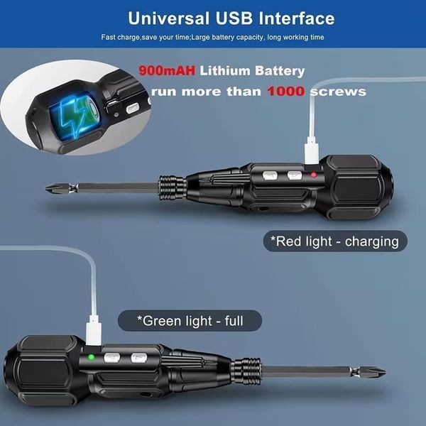 Викрутка акумуляторна 10-в-1 чорна у наборі 9 бітів USB викрутка для ремонту Multi 100198 фото