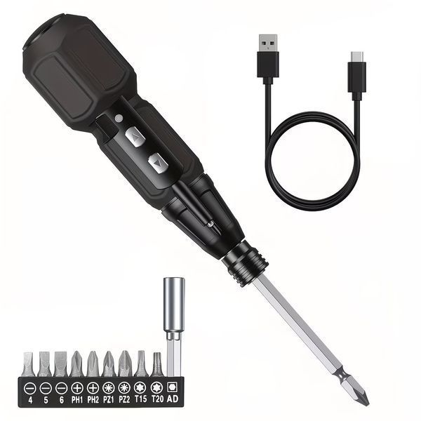 Викрутка акумуляторна 10-в-1 чорна у наборі 9 бітів USB викрутка для ремонту Multi 100198 фото