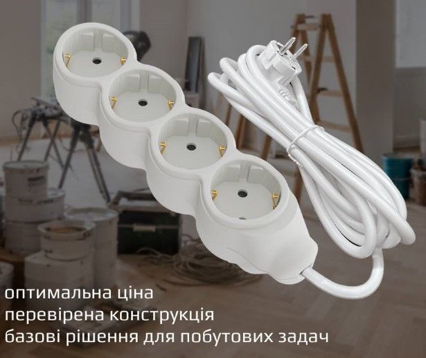 Колодка 4 гнізда біла (Neomax) NX700400 для одночасного підключення декількох електроприладів до мережі NX700400 фото