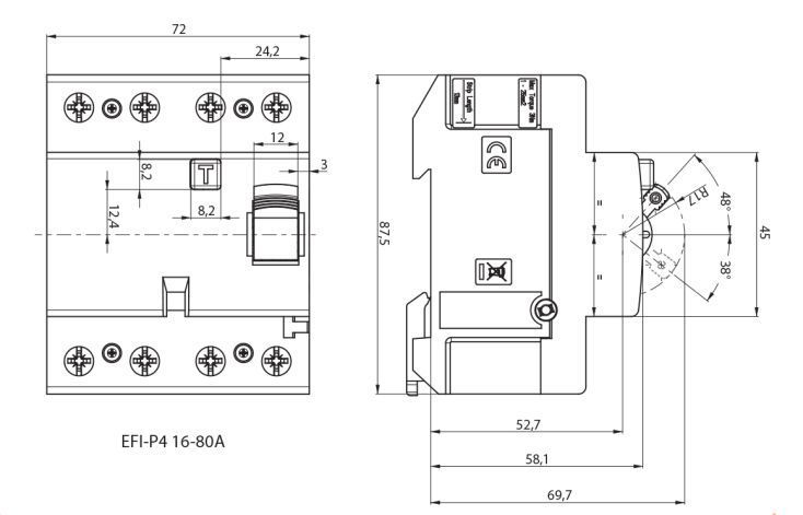 Реле диференційне (ПЗВ) 4р EFI-P4 63/0,03 тип AC (10kA) ETI 2061613 для захисту від ураження струмом 2061613 фото
