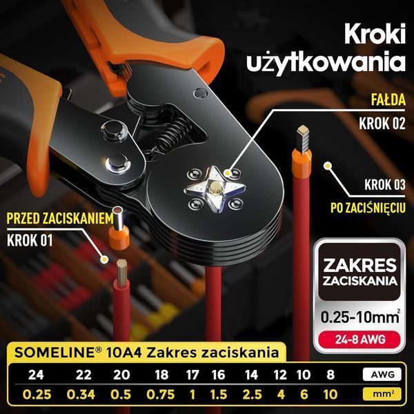 Набор для обжима проводов с наконечниками 0,25 мм&sup2; - 10 мм&sup2; SOMELINE&reg; 10А4/9 фото