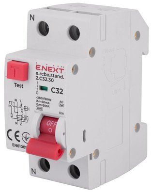 Выключатель дифференциального тока с защитой от сверхтоков e.rcbo.stand.2.C32.30, 1P+N, 32А, С, 30мА E.NEXT s034106 фото