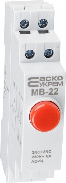 Модульна кнопка без фіксації 2NO+2NC 230V АС МВ-22 червона АСКО-УКРЕМ A0150010111 A0150010111 фото