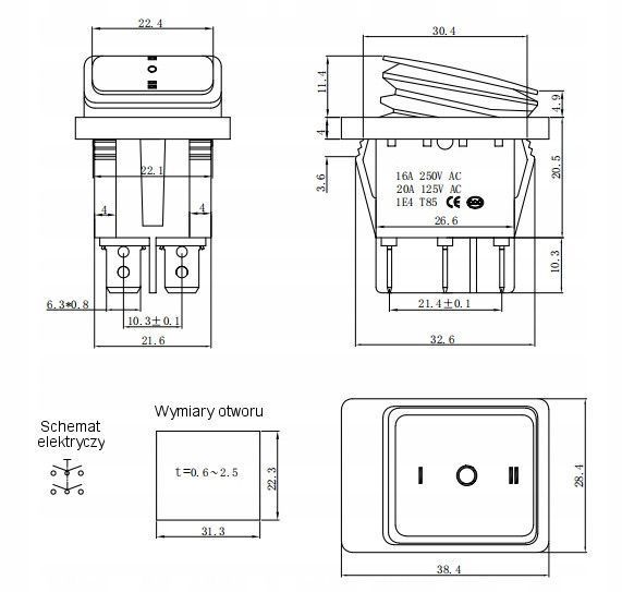 Переключатель перекидной KCD4-203NR красный с подсветкой 12V DC 6Pin И-Off-ІІ водонепроницаемый IP65 KCD4-203NR DC red 12-24V фото