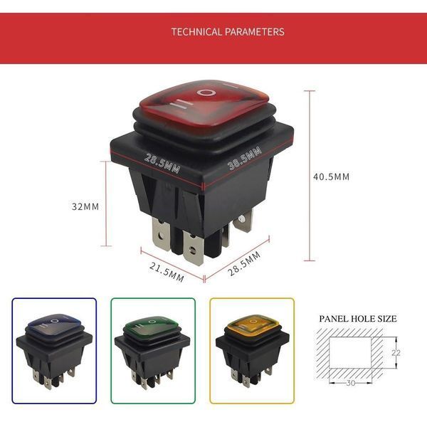 Переключатель перекидной KCD4-203NR красный с подсветкой 12V DC 6Pin И-Off-ІІ водонепроницаемый IP65 KCD4-203NR DC red 12-24V фото