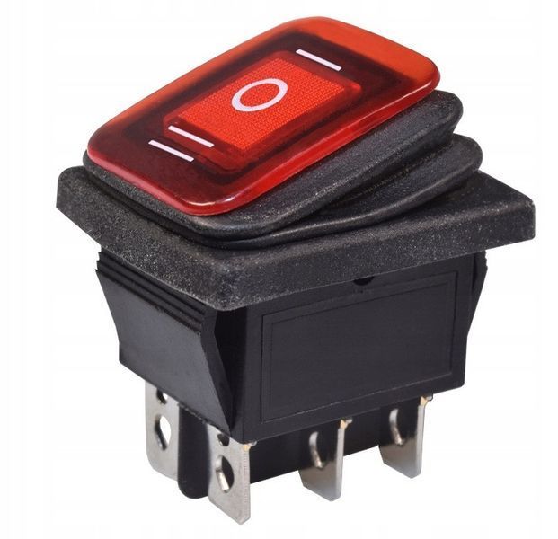 Переключатель перекидной KCD4-203NR красный с подсветкой 12V DC 6Pin И-Off-ІІ водонепроницаемый IP65 KCD4-203NR DC red 12-24V фото