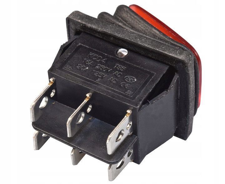 Переключатель перекидной KCD4-203NR красный с подсветкой 12V DC 6Pin И-Off-ІІ водонепроницаемый IP65 KCD4-203NR DC red 12-24V фото