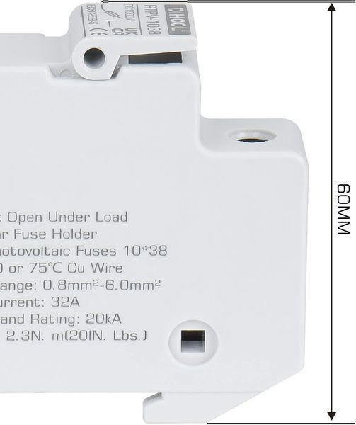 Набор тримачі запобіжника 10x38 1Р 32Ах4шт та Fuse 32Aх6шт PV 1000V DC 20 kA з din-рейкою DIHOOL 1038x4 Fuse 32Ax6 фото
