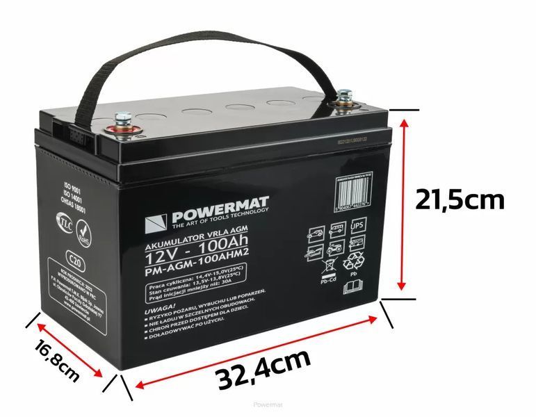 Акумулятор 100AH2 PM-AGM POWERMAT VRLA AGM C20 12V 100A Powermat 5904067442276 фото