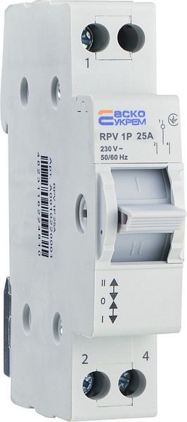 Ручний перемикач вводу (І-0-ІІ) RPV 1P 25A АСКО A0010220001 для ручного вибору джерела живлення в однофазних мережах A0010220001 фото