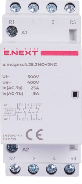 Модульний контактор e.mc.pro.4.25.2NO+2NC, 4р, 25А, 2NO+2NC, 220В Е.NEXT p005222 p005222 фото