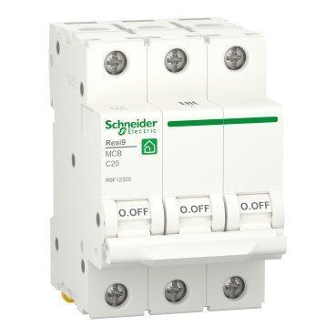 Электровыключатель тройной автоматический Resi9 3P 25А С 6кА Schneider, предохранитель автомат R9F12325 фото