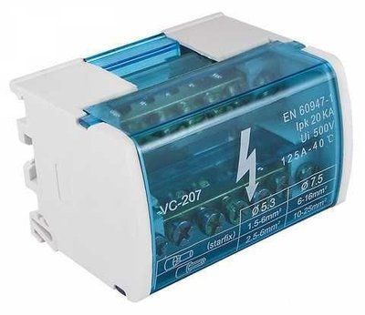 Шина нулевая в корпусе 2х7 отверствий Ui 500V 125A-40&deg;C G-207 G-207 фото