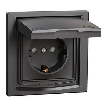 Розетка с з/к 16А и крышкой IP44 (антрацит) тм Asfora Schneider EPH3100371 для использования в помещениях EPH3100371 фото