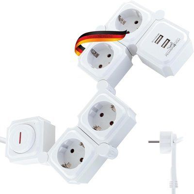 Удлинитель с выключателем на 4 розетки с заземлением и 2X USB 2.0 A 16А 3680 Вт 1,5 метра белый 660074 фото
