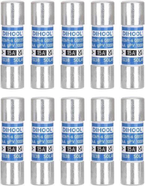 Запобіжник постійного струму gPV 10x38 15A 1000VDC 20 kA DIHOOL gPV 1038 Fuse 15A фото