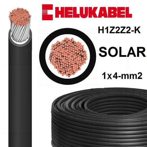Кабель мідний для сонячних панелей SOLARFLEX-X H1Z2Z2-K 1x4 мм Helukabel чорний 713530 фото