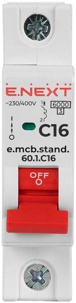Модульний автоматичний вимикач e.mcb.stand.60.1.C16, 1р, 16А, C, 6кА, E-NEXT s002108 фото