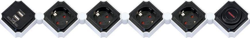 Подовжувач з вимикачем на 4-ри розетки заземленням та 2X USB 2.0 A 16А 3680 Вт 1,5 метра чорний 660081 фото