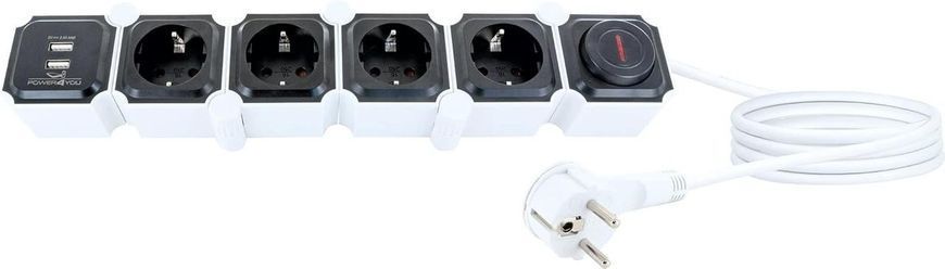 Подовжувач з вимикачем на 4-ри розетки заземленням та 2X USB 2.0 A 16А 3680 Вт 1,5 метра чорний 660081 фото
