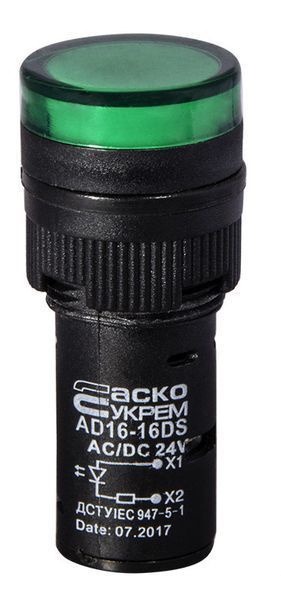 Сигнальна арматура AD16-16DS зелена 24V АC/DC для світлової індикації стану електричного кола A0140030054 фото