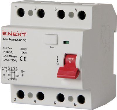 Выключатель дифференциального тока e.rccb.pro.4.63.30, 4р, 63А, 30мА E.NEXT p003020 p003020 фото