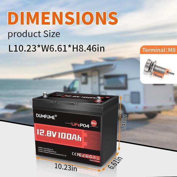 Aккумулятор Batterie-LiFePO4 12V 100A литиевая батарея 1280 Wh встроенная BMS 100A Dumfume B0DLGNJH8P фото