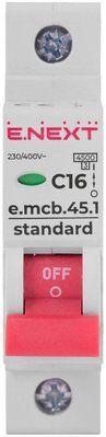 Модульный автоматический выключатель e.mcb.stand.45.1.C16, 1р, 16А, C, 4,5 кА Е.NEXT s002008 s002008 фото