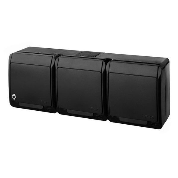 Розетка накладная с крышкой с/з 3-я, черная IP44 Elektro-Plast HERMES 0326-09 0326-09 фото