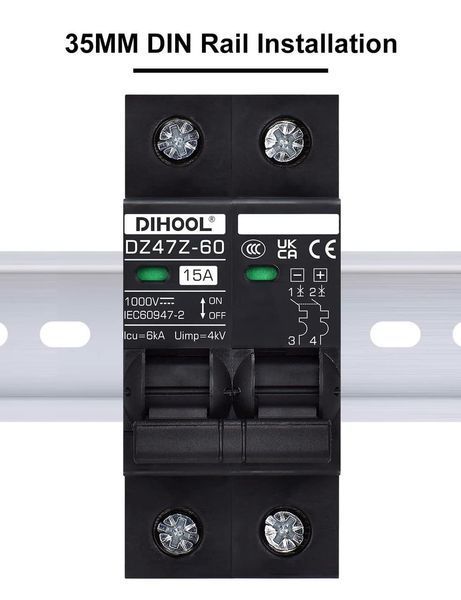 Солнечный фотоэлектрический выключатель 2P-15A постоянного тока 1000VDC DIHOOL DZ47ZH-2P-15A-1000V фото