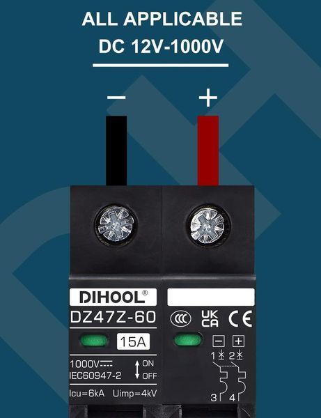 Солнечный фотоэлектрический выключатель 2P-15A постоянного тока 1000VDC DIHOOL DZ47ZH-2P-15A-1000V фото