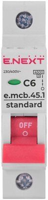 Модульный автоматический выключатель e.mcb.stand.45.1.C 6, 1р, 6А, C, 4,5 кА Е.NEXT s002006 s002006 фото