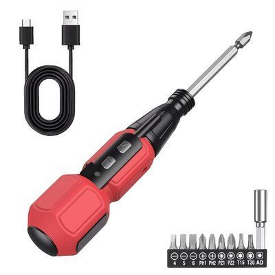 Викрутка акумуляторна 10-в-1 червона у наборі 9 бітів USB викрутка для ремонту Multi 100132 фото
