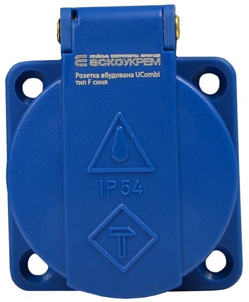 Розетка встроенная F UCombi 3P 16A IP 54 синяя АСКО-УКРЕМ A0080010166 для подключения электрооборудования A0080010166 фото