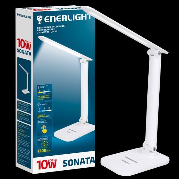 Світильник настільний світлодіодний з акумулятором ENERLIGHT SONATA 10Вт 3000&ndash;6000K, білий, SONATA10SMD50MW SONATA10SMD50MW фото