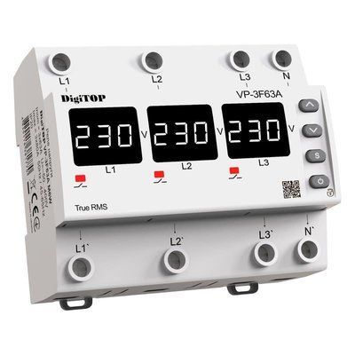Реле напруги VP-3F63A M6W DigiTOP для увімкнення та вимкнення електродвигунів, насосів, нагрівального обладнання VP3F63AM6W фото