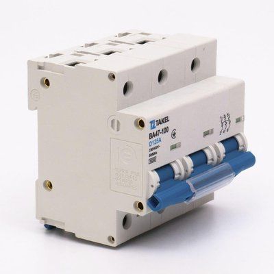 Автоматичний вимикач ВА47-100-D 10кА 3Р 125А TAKEL 506851 для захисту трифазних електричних мереж від перевантажень 506851 фото