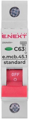 Модульный автоматический выключатель e.mcb.stand.45.1.C63, 1р, 63А, C, 4,5 кА Е.NEXT s002014 s002014 фото