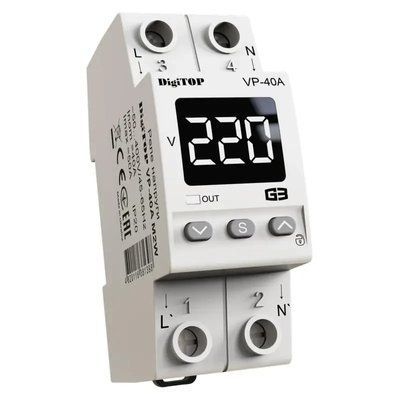 Реле контролю напруги VP 40A M2W (білий інд) з термозахистом DigiTOP Реле напруги VP-40A M2W фото