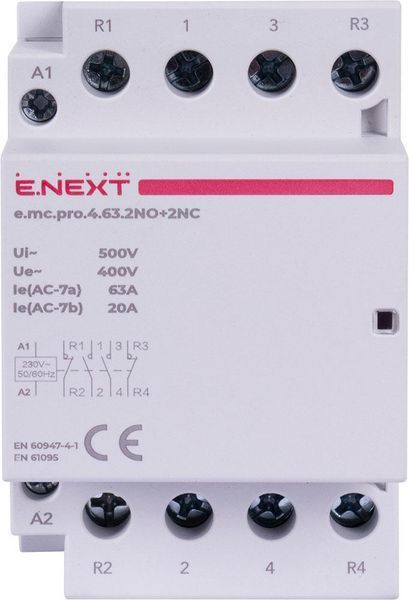 Модульний контактор e.mc.pro.4.63.2NO+2NC, 4р, 63А, 2NO+2NC, 220В для керування електричними навантаженнями p005231 фото