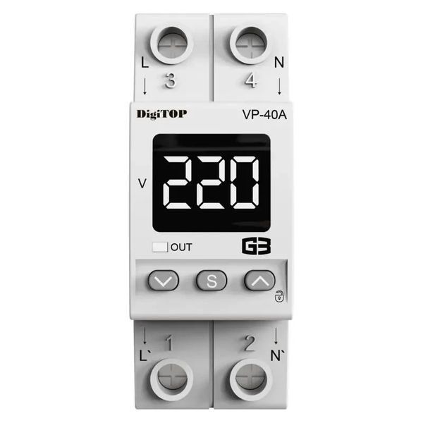 Реле контролю напруги VP 40A M2W (білий інд) з термозахистом DigiTOP Реле напруги VP-40A M2W фото