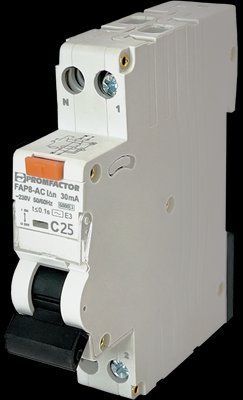 Автомат захисного відключення FAP8-AC "C" 25А/0,03A 1P+N 6кА FAP08C25030AC фото