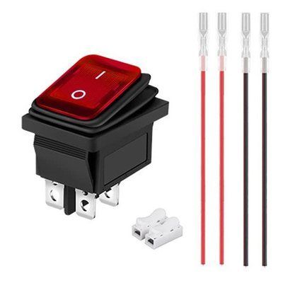 Выключатель KCD4-201NR красный с подсветкой 16A/250V I-O клеммником и кабелем со штекером IP65 KCD4-201NRset red 250V фото