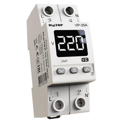 Реле напруги VP 25A M2W (білий інд) з термозахистом DigiTOP Реле напруги VP-25A M2W фото